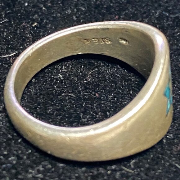 Ring 6-Pointed Star inlayed Crushed Turquoise Size 4.5 Sterling Silver Stamped 9 - Picture 8 of 8
